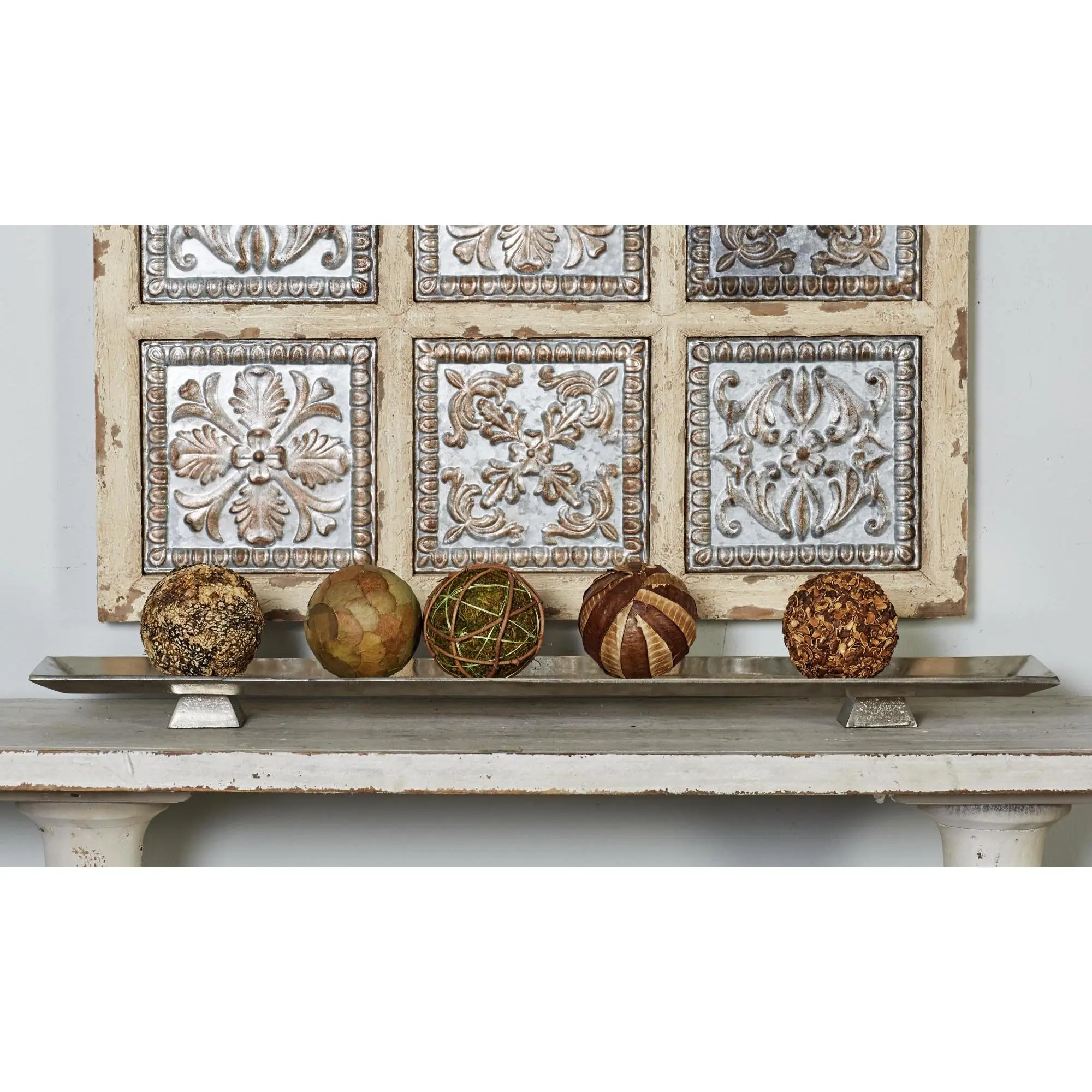 Aesthetic Thin Rectangular Distressed Silver Aluminum Metal Indoor Tableware Tray for Living Room Decor