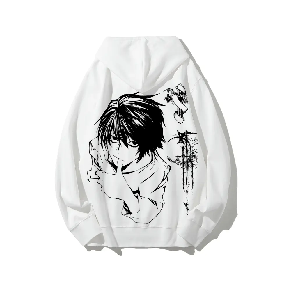 Unisex Death Note L Anime Graphic Hoodie - Japanese Style, Clean Minimal Streetwear, Soft Cotton, Long Sleeve Casual Menswear Tops Sweatshirts for Fall Winter Couple Outfits, Minimalist
