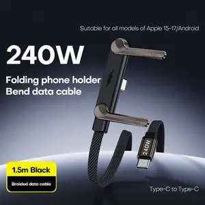 1 x 240W flat braided fast-charging cable with integrated stand; Type-C charging cable, 2-in-1 foldable phone stand, durable multi-functional charging cable, suitable for smartphones and tablets; Samsung Type-C charging cable