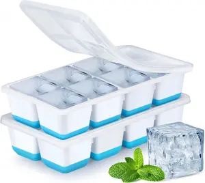 Large Ice Cube Trays with Lid,  2 Pack Stackable  Ice Cube Molds for Freezer, Easy Release 16 Big Square Ice Trays for   (Blue)