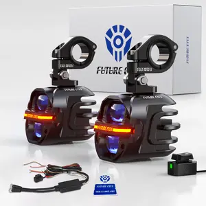 Future Eyes Motorcycle Fog Lights 120W LED Amber Auxiliary Driving Lights with DRL & Strobe, IP67 Waterproof Motorcycle Light for Night Riding, Off-Road, Dirt Bike, ATV, UTV, Golf Cart