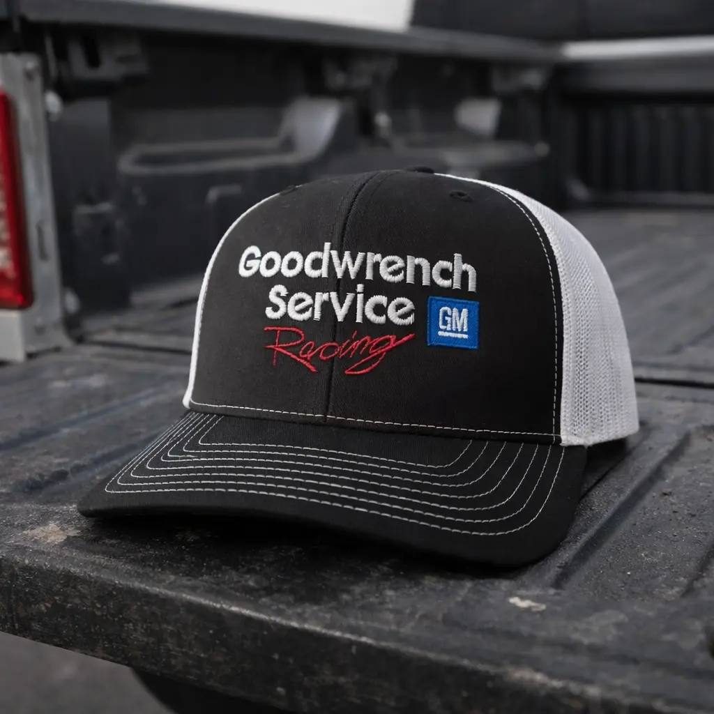 Goodwrench Service Racing Trucker Hat, GM Racing Snapback Cap, Vintage Mechanic Hat, Auto Racing Mesh Cap, Motorsport Embroidered Baseball Hat, Gift for Car Enthusiasts