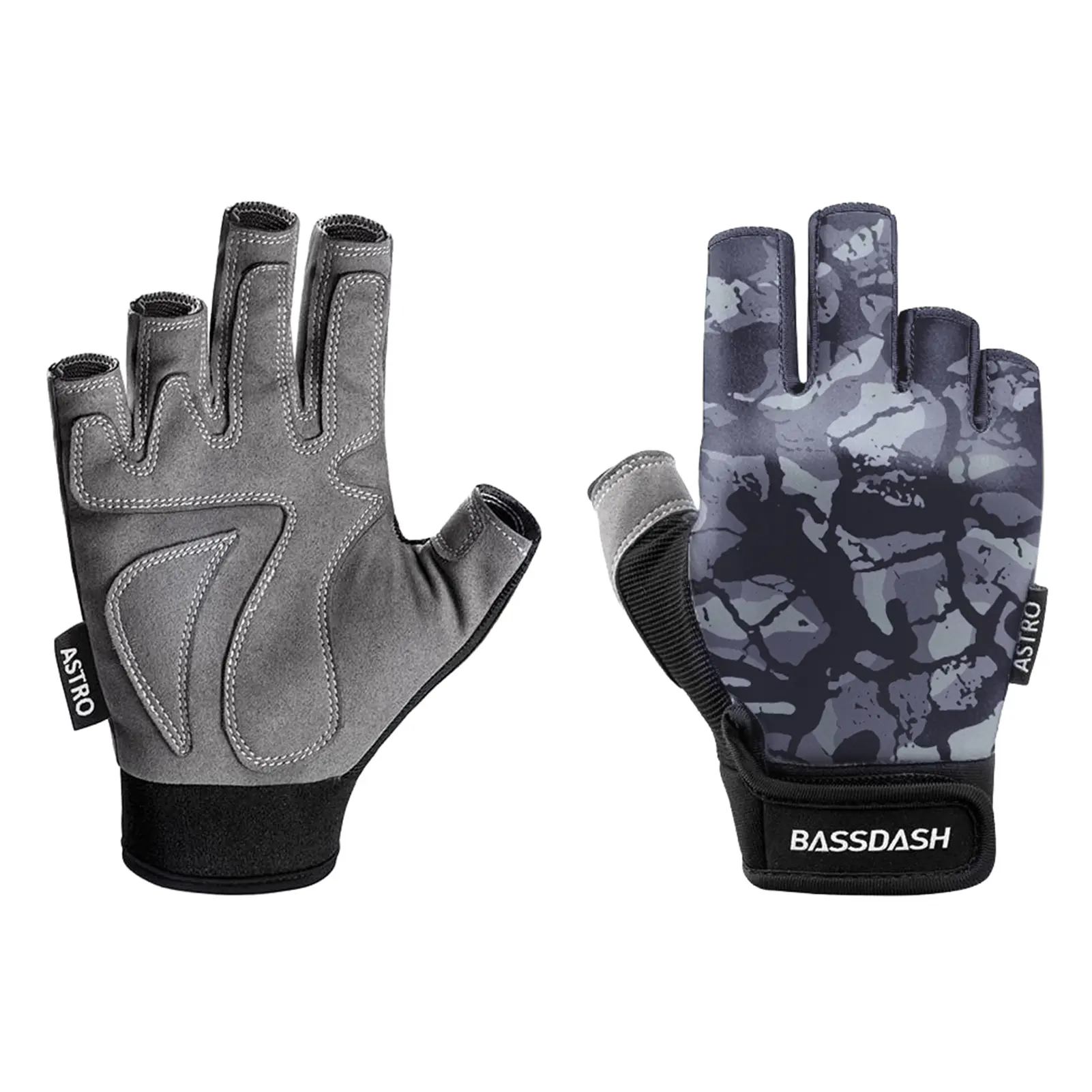 BASSDASH Astro Fishing Gloves, Fingerless Non-Slip Grip for Men Women