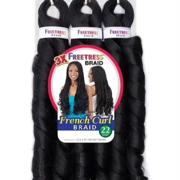 Freetress Synthetic Braided Lace Wigs, French Curl Braid Extensions, 22in Length ( 3 packs)