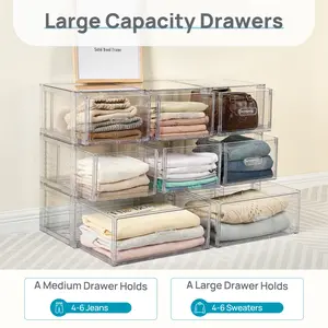 [Live only] Vtopmart 2/5 Pack UnderBed Large Clear Stackable Storage Drawers 18-27QT, Easily Assemble Closet Storage Bins, Dust-Proof for storing shoes, clothes, bedding, and off-season essentials Durable Plastic Organiser