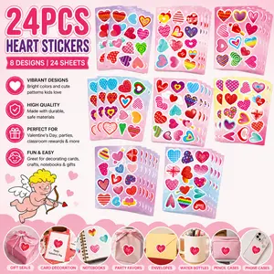 Valentines Stickers 24 Sheets Colorful Love Heart Stickers , Valentine's Day Love Decorative Stickers for Valentine's Day Anniversaries Wedding Party Favors