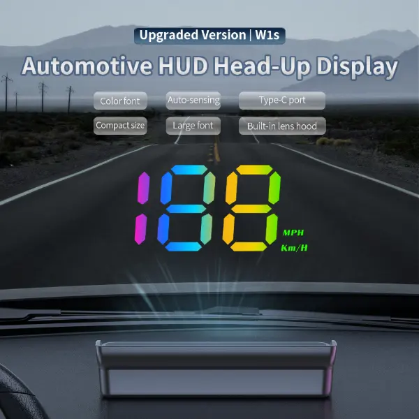 Next-generation speedometer head-up display. The kilometer and mile versions are not interchangeable. No buttons required. Automatic light-sensing brightness adjustment. Speed monitor. Lightweight design.