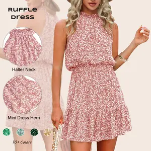 Imily Bela Summer Dress for Women Chiffon Blouses Skirt Spaghetti Sleeveless Tops Halter Ruffle Romper Sun Flowy Summer Outfits