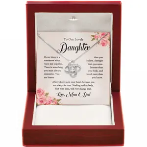 Daughter Necklace Gift from Parents - 14k Gold Love Knot Pendant with Cubic Zirconia and Luxury Box Perfect for Graduation or Birthday