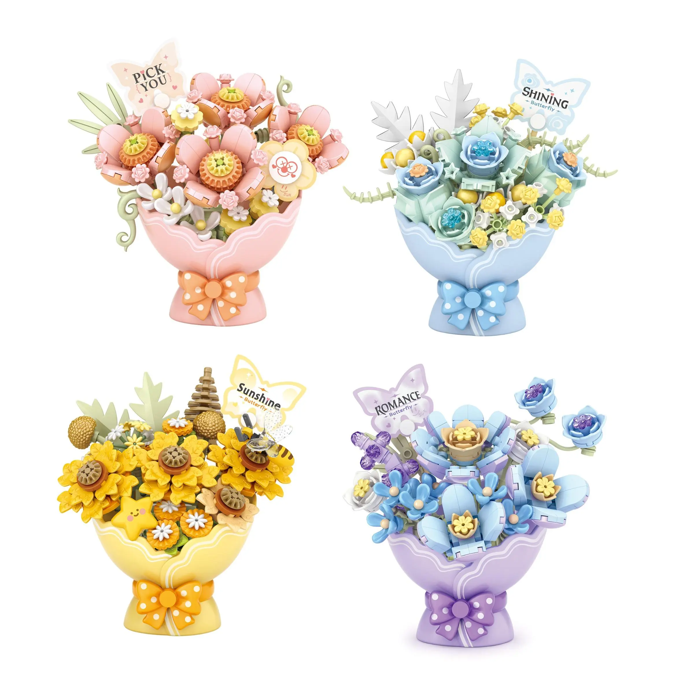 LOZ Smart Bouquet Blue Dream Sunflower Fantasy Purple Pink Love Flower Accumulated Wood Flower Valentine's Day Gift Girlfriend DIY Building Blocks Small Particle Assembly Toys Gift Model Ornament