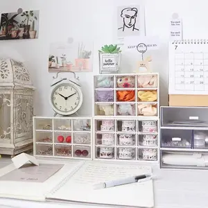 Feadily 2 Piece Small Drawer Organizer, Desktop Storage Box with 9 Transparent Drawers, Plastic Desk Organizer, 7.1x3.9x4.7 Inches