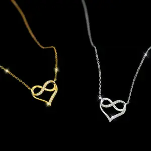 2 Pieces 0.06 oz 1 Piece Exquisite Fashion 925 Silver Heart Necklace Infinite Luck 8-Shaped Collarbone Chain Design Jewelry Gift for Women Gold Circle Italian Charm Bracelet initial pendant necklace day jewelry set Vintage  Pendant with Rotatable Crown