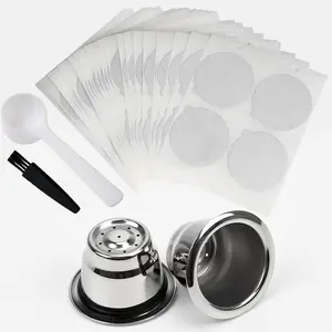 Refillable Coffee Capsules Cup Set, 1 Set Stainless Steel Coffee Pod Lightweight Reusable Filter with 100pcs Aluminum Foil Lids, Coffee Making Accessories for Nespresso Machines