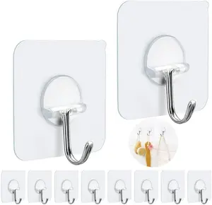 Adhesive Hooks Heavy Duty Wall Sticky Hooks for Hanging Wall Hangers Without Nails 15lb(Max) 180 Degree Rotating Seamless Stick on Bathroom Kitchen Office Outdoors-10 Packs