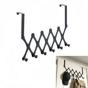 Expandable Over The Door Hook Rack | No Drill Adjustable Door Hanger for Coats, Towels & Bags | Space Saving Organizer for Bedroom & Bathroom