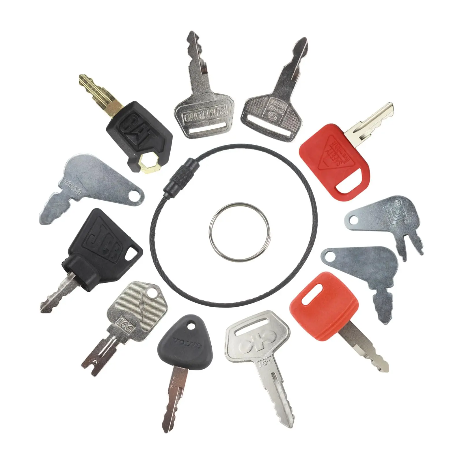 12 Heavy Equipment Key Set Replacement for Caterp-illar JD Bob-cat Hy-Ster Komat-su Forklifts Excavators Ca-se Do-zers