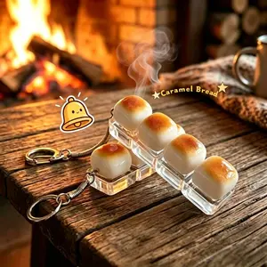 2 Pack Golden Toast Marshmallow Keyboard Fidget Toy – Crisp Sound,Stress Relief Fidget Clicker Keychain,Keychain Charm,Quiet Anxiety Toys for Adults at Work, Travel, Home – Anxiety Relief & Focus Boost (Caramel Bread)