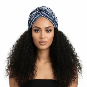 The Bohemian Wrap - Artisanal Paisley & Bandana Prints in Navy Blue & Brown - Soft Jersey Cotton Headband for Boho Style & Zen Aesthetic