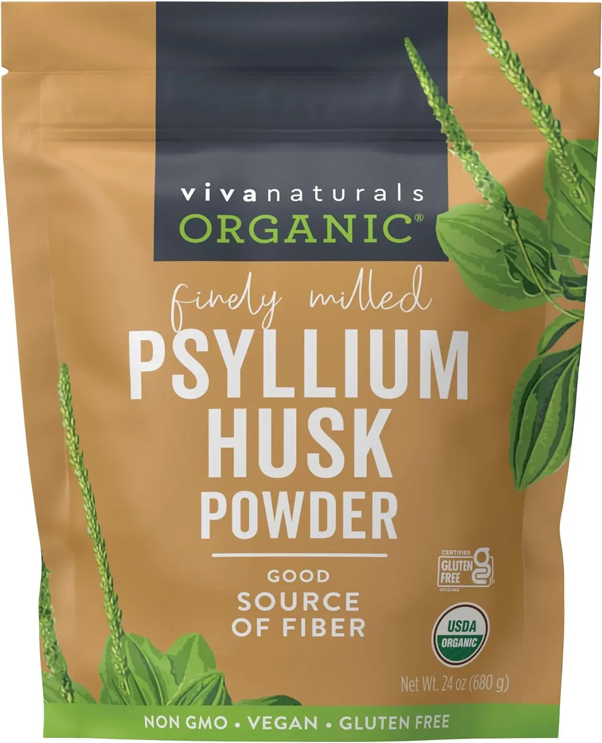 NEW! Viva Naturals Organic Psyllium Husk Powder, 24 oz - Finely Ground, Unflavored Plant Based Superfood - Good Source of Fiber for Gluten-Free Baking, Juices & Smoothies - Certified Vegan, Keto and Paleo