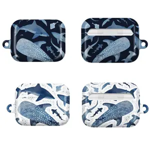 Whale Shark & Ocean Shark AirPods Case – Navy/White Watercolor Sea Life Cover – AirPods Pro/Pro 2, AirPods 1/2/3/4 Case – Nautical Gift for Him & Her