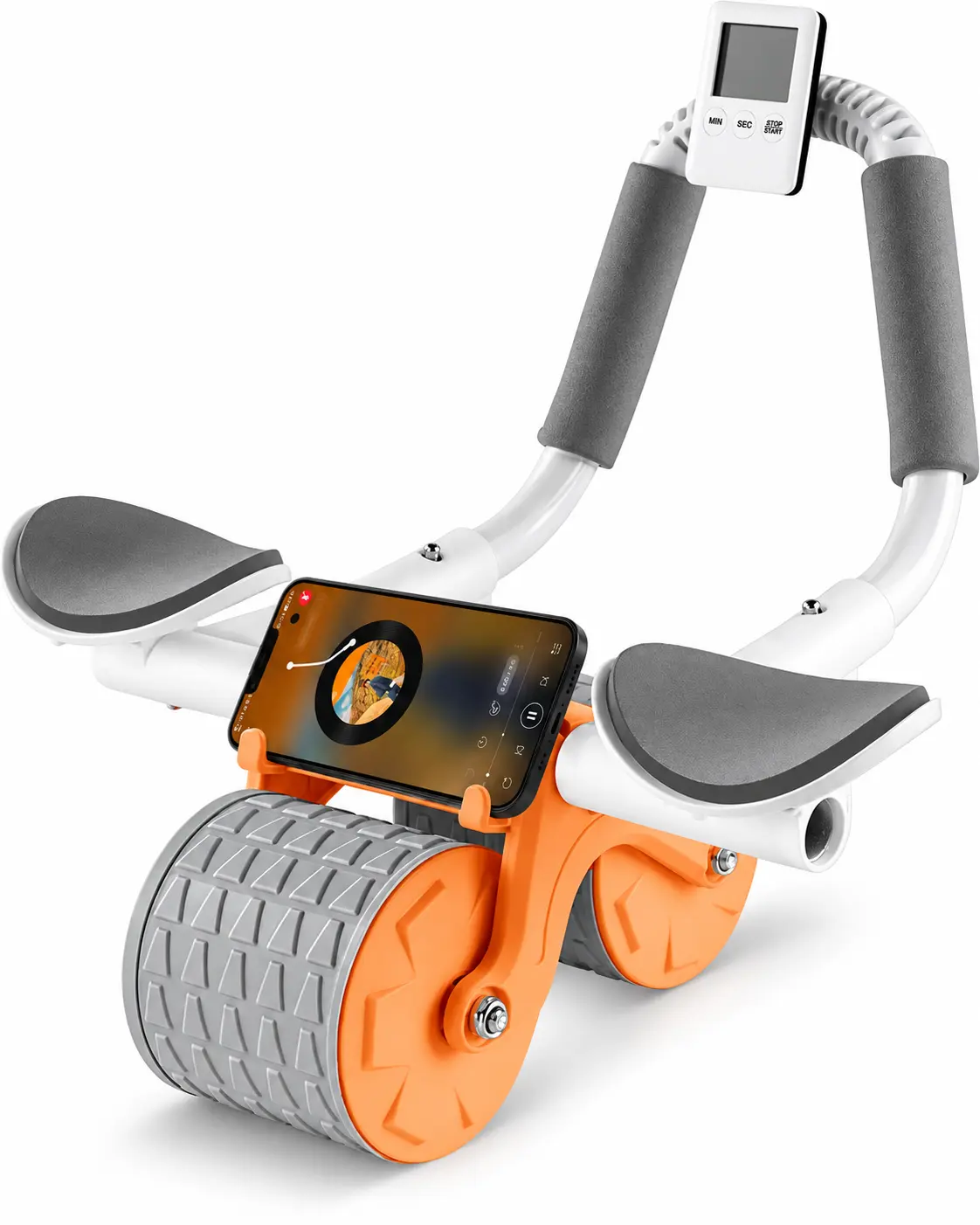 Alloy Steel Automatic Rebound AbRoller Wheel - Functional Abs Workout Equipment,Abdominal Exercise Gear with Grip-Safe Rubber,Elbow Support, Digital Timer, Dual-Wheel Design,Knee Cushion for Home Gym Core Training