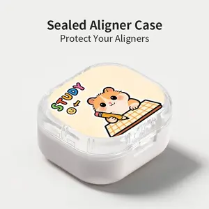 Cute Studying Hamster Print Aligner Case, Sealed Leak-Proof Orthodontic Retainer Box, Portable Dust-Proof Storage for Students Adults Travel