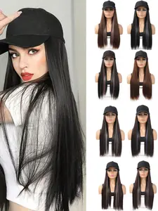 Women's Baseball Cap Wig Long Straight Hair Heat Resistant Synthetic Fiber Adjustable Hat Size Multiple Colors 24 Inch Straight Wigs Stylist Friendly Wig