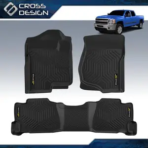 CROSSDESIGN 3D Floor Mats Liner TPE Fit For 07-13 Silverado Sierra 1500 2500 3500 Crew Cab  Upgraded Version