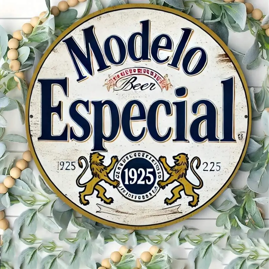 Modelo Beer Vintage Style 8 * 8 Inch Round Metal Sign / Home And Office Decor Aluminum Wall Art / Ideal Gift For Living Room / Bar / Cafe / Indoor And Outdoor - 1pc Gifts Birthday Graduation