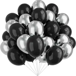 5/10/12inch Black and Silver Balloons, Balloon Set, 10/30/60pcs Metallic Silver and Matte Black Balloons for Birthday Baby Shower Gender Reveal Wedding Engagement Anniversary New Year Party Celebration Decoration Supplies