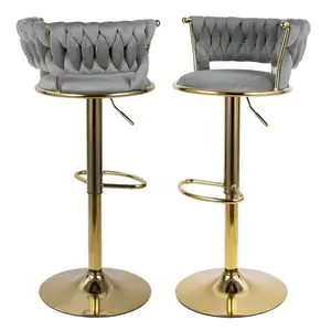 Emerald Velvet Swivel Bar Stools - 360° Rotation With Low Back & Footrest, Adjustable Counter Height Barstools, Gold Accent Frame (Set Of 2)