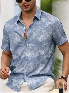 Men's Palm Tree Print Short Sleeve Shirt, Regular Fit Casual Botton Down Top for Summer, Men's Clothes for Beach Vacation, Button Down Shirt, Menswear, Casual Stylish Menswear
