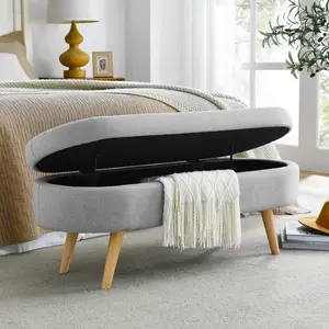 【Home Upgrade Pick】FANSACE 43.5" Long Storage Ottoman Bench - Soft Boucle for Bedroom Upholstered End of Bed with Safety Hinge Solid Wood Legs Foot Stool for Living Room,Entryway,Hallway,Closet,Oval
