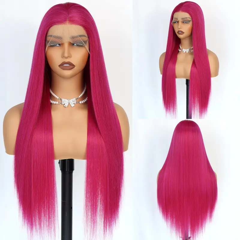 Aodbar hairs Pink Color Long Wavy Wig Heat Resistant Fiber  display picture 3