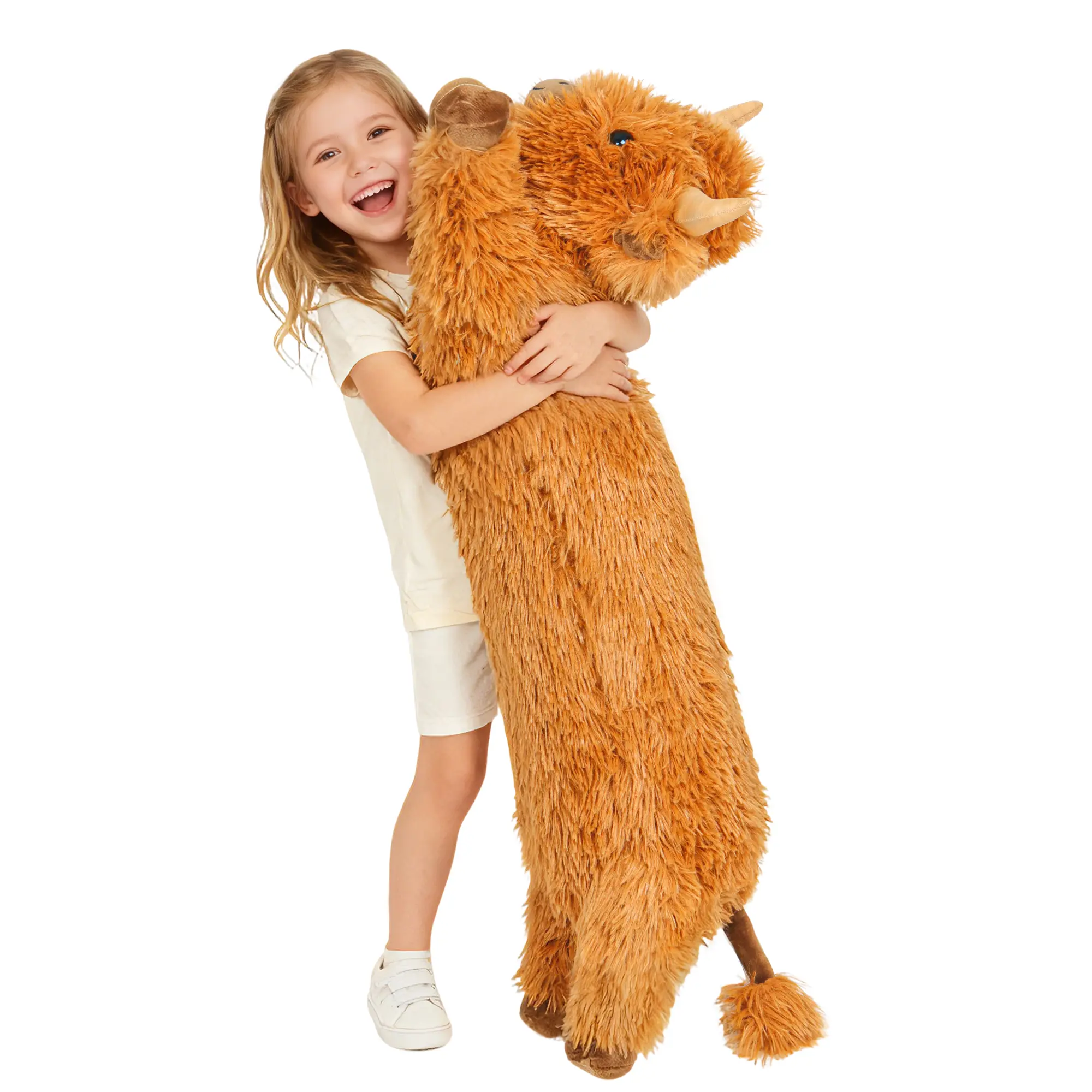 33" Fluffy Hair Highland Cow Plush Toy - Soft Fabric Unisex Cattle Body Pillow, Ideal Gift for Animal Lovers