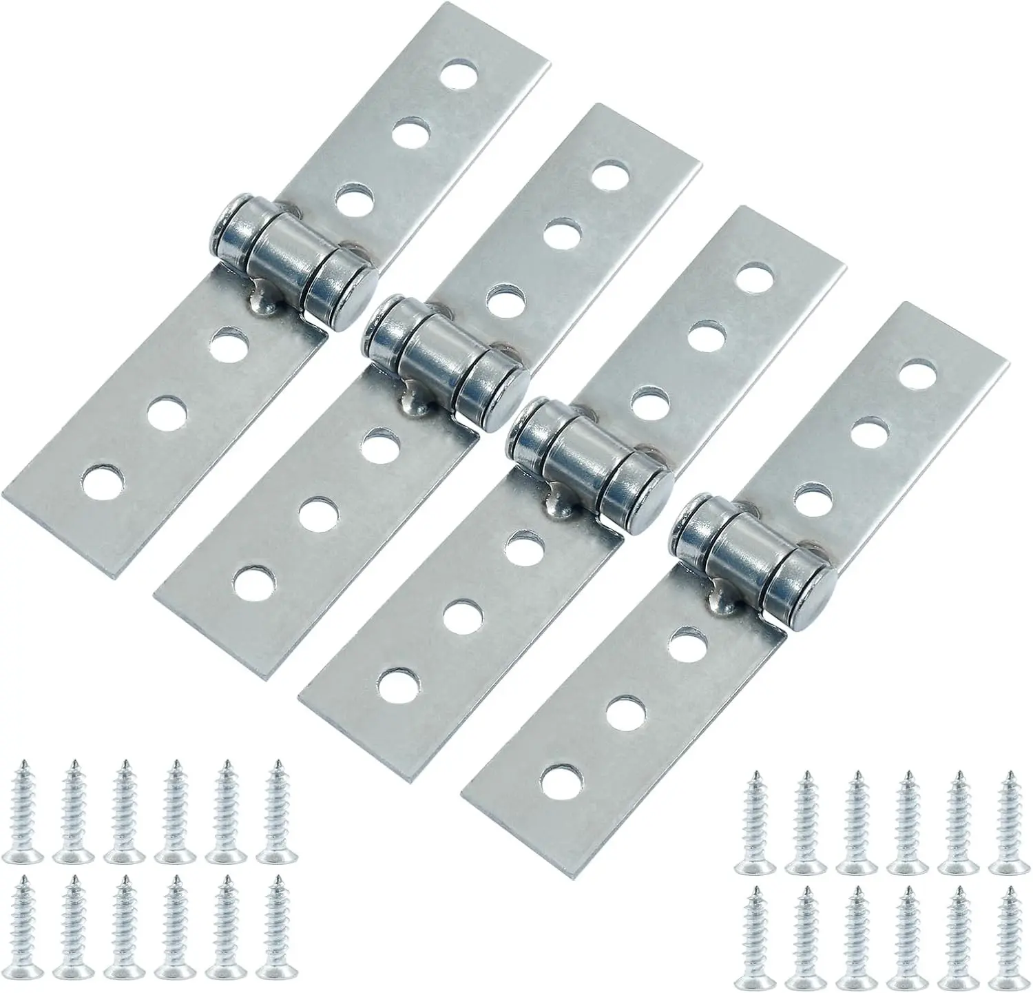 4Pcs Folding Butt Hinge, 3 Inch 6-Hole Stainless Steel | 200° Open Smooth Rotate, Screws Included Stable Mount, for Frameless Window Cabinet Door