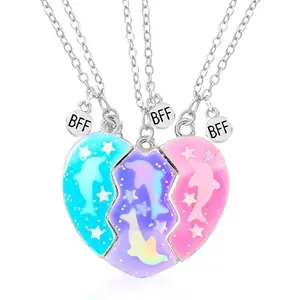【Graduation Gifts】Virelyn B Friendship Necklace for 2/3 Best Friend Necklace Heart Pendant Matching BFF Necklaces for 3 Best Friend Birthday Gifts