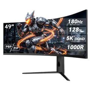 #SummerVibes, Ktc 49" Ultrawide Curved Gaming Monitor, Computer Desk Monitor, 5120x1440 DQHD, 180Hz, 32:9 Ratio, HDR 400, 90W Type-C HDMI DP Ports, RGB Light, 5W Speakers, Adaptive Sync, Tilt-Swivel Height Adjustment, Model H49S66