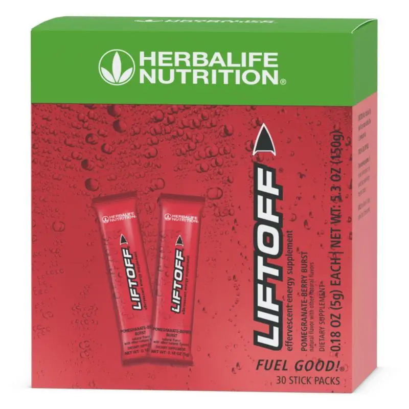 Herbalife Nutrition Liftoff Pomegranate Berry Burst Flavor Energy Drink Mix, 30 Stick Packs, Vitamin-Enriched Food and Snacks Beverage with Caffeine & B Complex Vitamins for Alertness