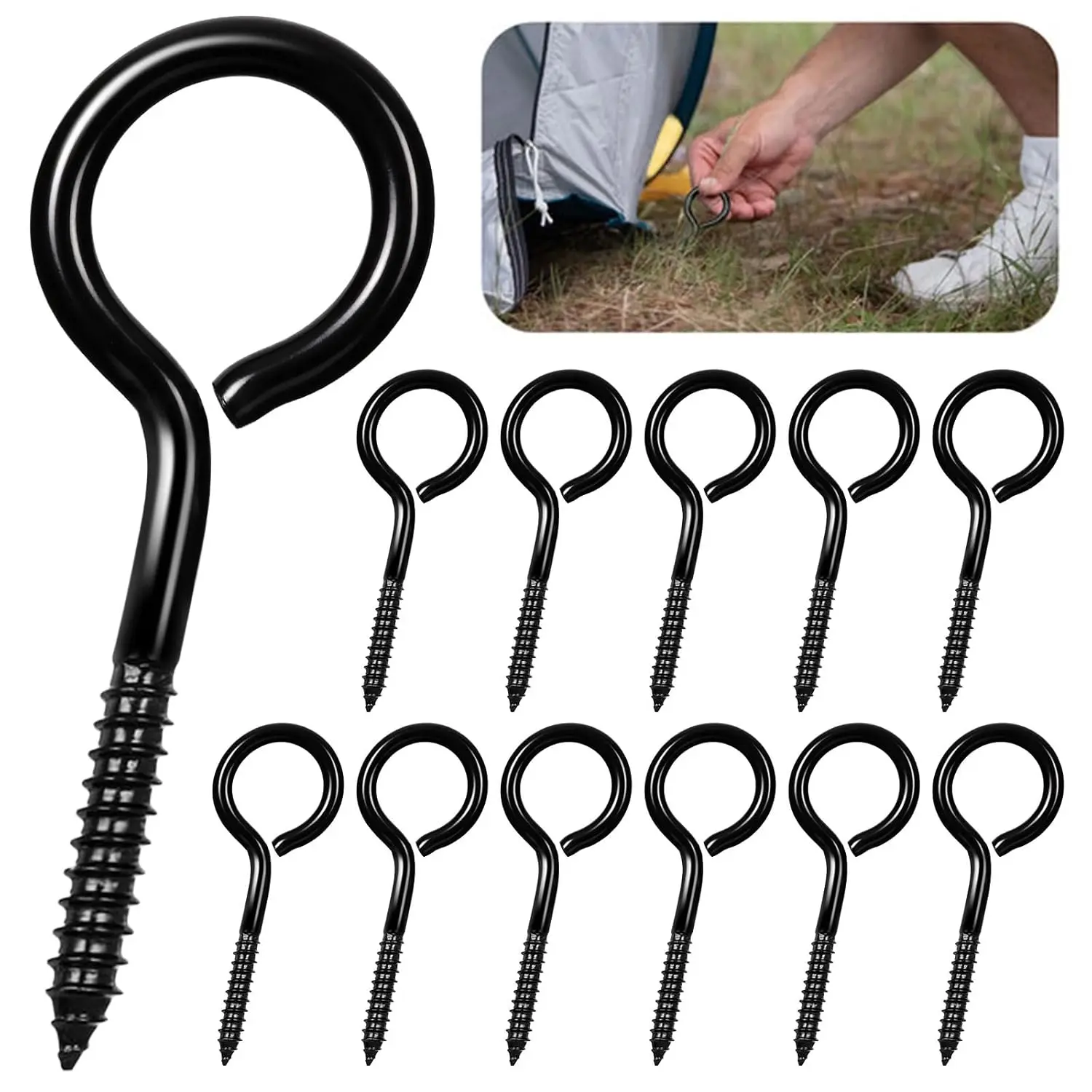 12 count M6 Stainless Steel Screw Eye Hooks, 2.5 Inch Heavy Duty Eye Screw, Eye  Screw in with Load Bearing 200LB, Eye Bolt for  Fixing , Indoor & Outdoor Use, Black