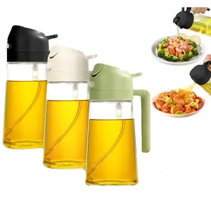 3Pack 16oz Glass Oil Sprayer, 2-in-1 Dispenser & Portion Control, Kitchen Tool for Air Fryer Salad BBQ Frying（Black+Green+White）