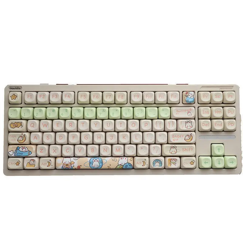 130+ Key Space Rabbit Theme Pbt Keycaps, Dye Sublimation Process, Moa Profile, Compatible with Mx Axes, for 61/64/68/87/96/104/108 Keyboards, Keycap Set