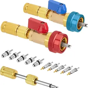AC Valve Core Remover Tool Set | 1/4 & 5/16 SAE Dual Size, 20Pcs Valve Cores w/ Teflon + 10 Brass Nuts, R1234YF R134A R22 R410A HVAC Service Kit, Car AC Repair Tools