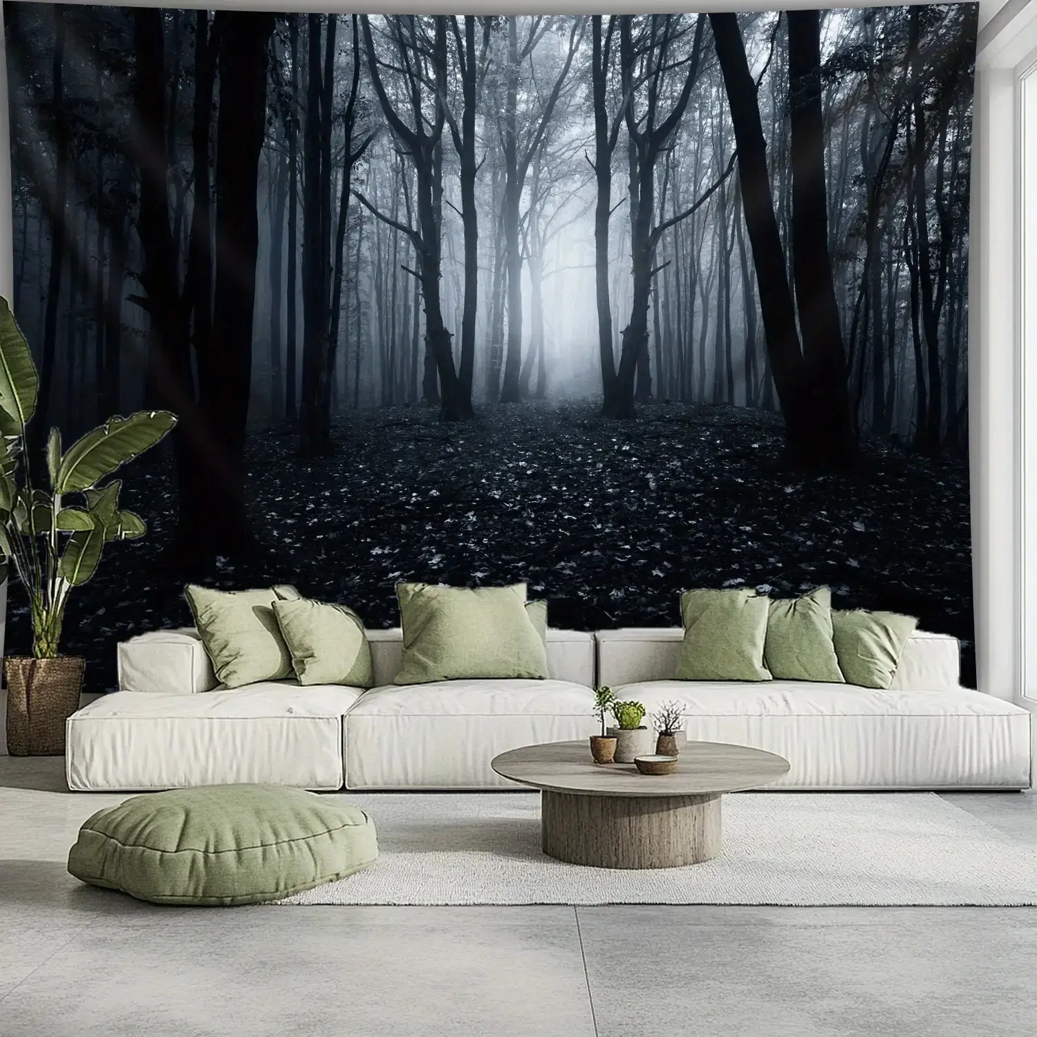 Extra Large Tapestry - Black and White Forest Foggy Woods Wall Hanging, HD Landscape Print Wrinkle-Resistant Polyester Fabric for Living Room, Bedroom, Office, Dorm Decor - Modern Home Decoration Gift with Free Hanging Clips, Wall Tapestry for Bedroom