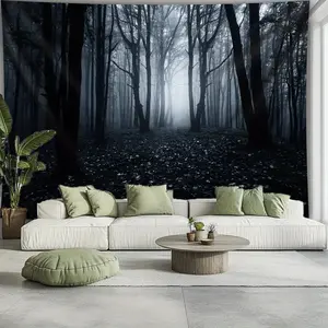 1pc Extra Large Tapestry - Black and White Forest Foggy Woods Wall Hanging, HD Landscape Print Wrinkle-Resistant Polyester Fabric for Living Room, Bedroom, Office, Dorm Decor - Modern Home Decoration Gift with Free Hanging Clips, Wall Tapestry for Bedroom