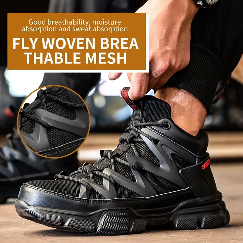 YYT1 Men's Odor-Resistant Smash-Proof Puncture-Resistant Steel Toe Protective Work Shoes with Lace-Up Steel Plate Safety Shoes