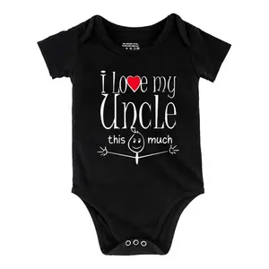 Baby Basic Bodysuit with "I LOVE MY UNCLE THIS MUCH" Print, Casual Short Sleeve Snap Romper, Kids' Outdoor Hand Wash Clothing B1108-035