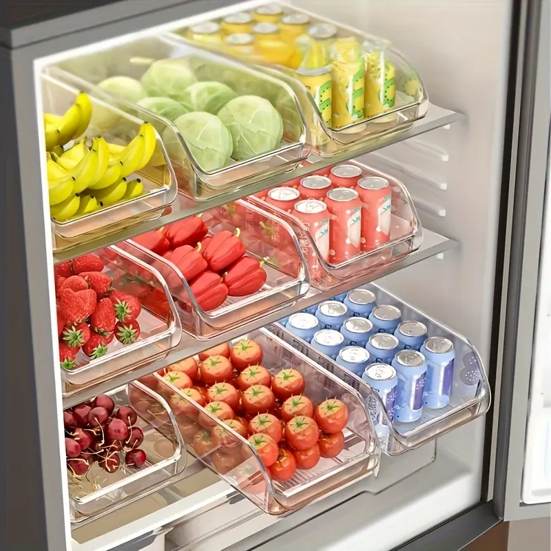 4-Pack Acrylic Refrigerator Storage Bins for Fruits, Vegetables, Beverages & Food Preservation, Detachable Large Capacity Space-Saving Organizer Baskets, Stackable Airtight Food Storage Containers with Lids, Ideal Kitchen Freshness Solution for Pantry