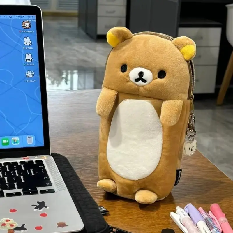 1-pcs Cost-Effective New Rilakkuma Plush Pencil Case - Cartoon Cute Children's School Stationery Storage Bag, Kawaii Customizable Birthday Gift for Girls (Home Supplies Decor Statues & Figurines Accessory)