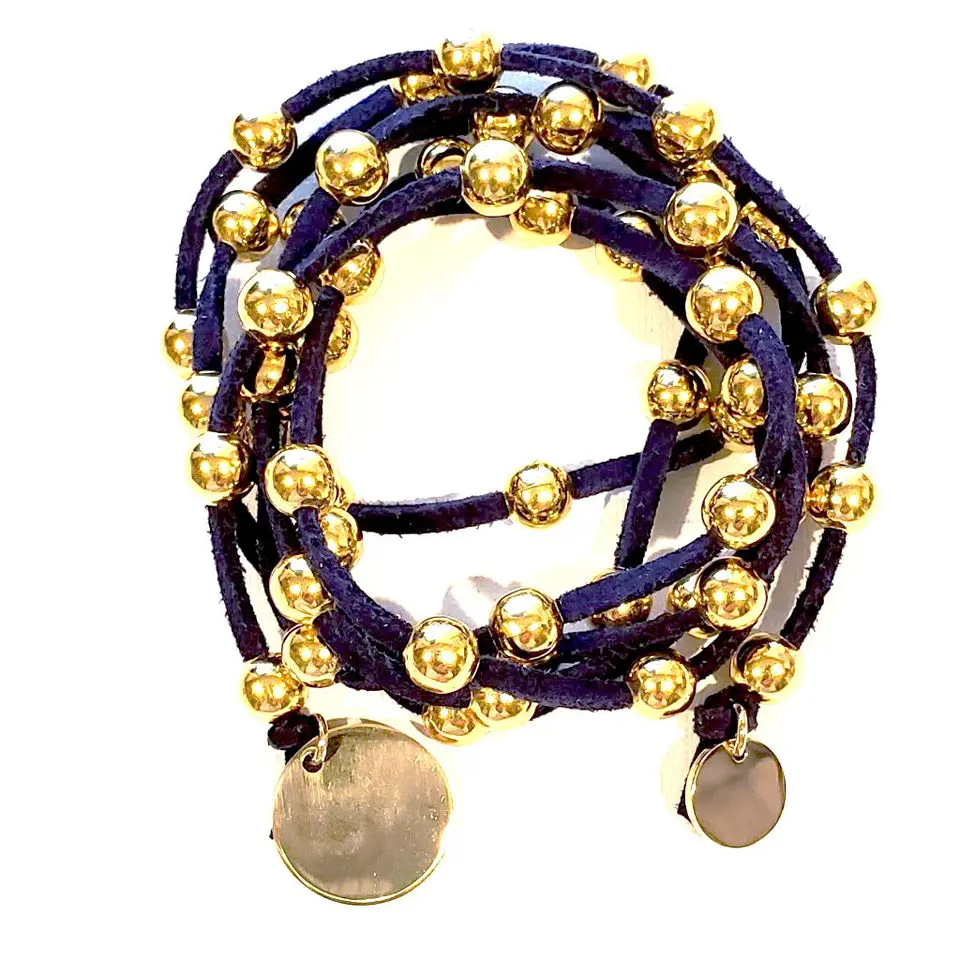 Female Elegant Handcrafted Gold Beaded Lariat Necklace - Beading Details, Looped Design, Multi-Wrap Style, Suede Leather Chain, 50in Long, Jewelry Making-Inspired, Can Be Doubled, Daily Versatile Fashion Accessory